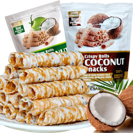 椰子日記椰子味蛋卷泰國進(jìn)口膨化零食品250g*3袋